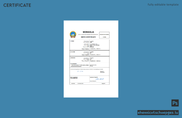 Mongolische Geburtsurkunde – Beispielansicht (Word und PDF)